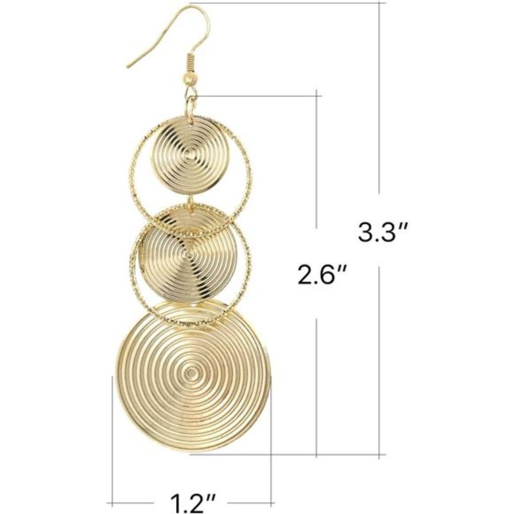Gold Plated‎ Circle Cut Out Drop Dangle Earrings Statement Chandelier Earrings - Picture 3 of 4